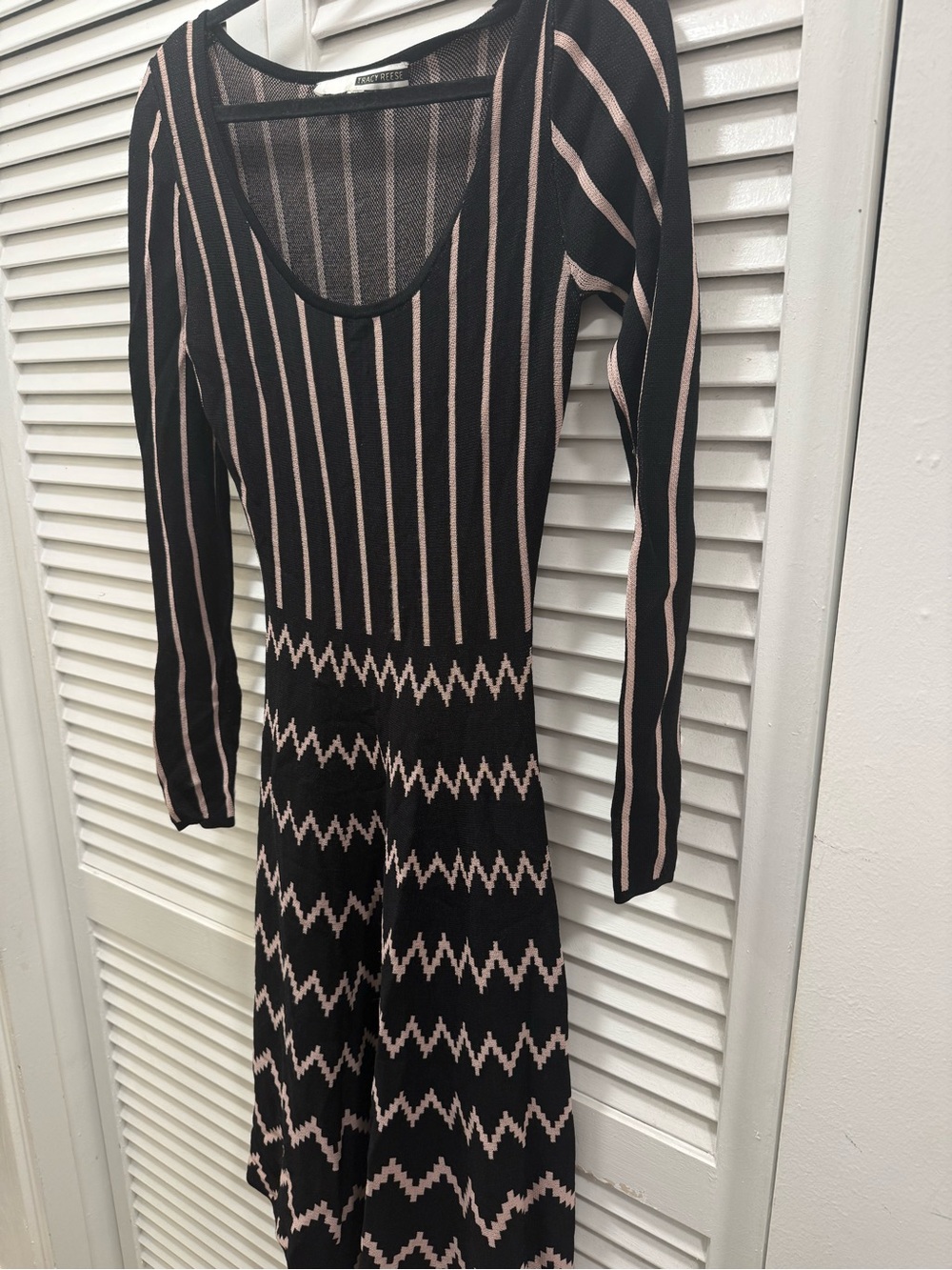 Tracy Reese Black & Blush Striped Knit Midi Dress - Women's